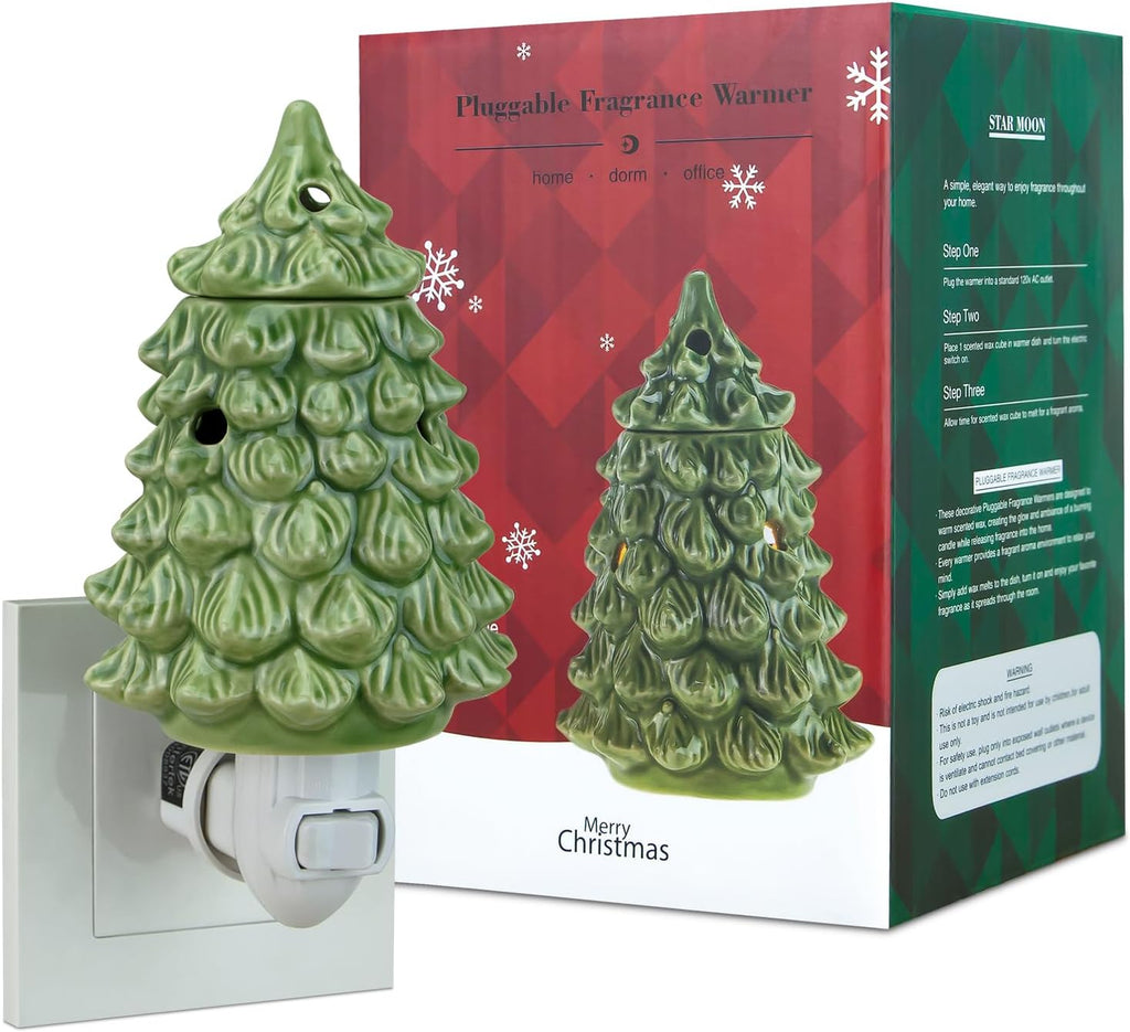 STAR MOON Christmas Wax Melt Warmer, Christmas Tree Plug in Wax Warmer, Scentsy Warmer for Fragrance Oil, Night Light Wax Burner Decoration with Two Bulbs