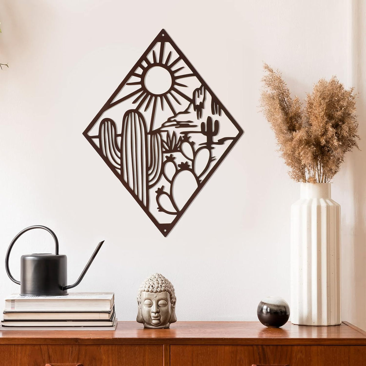 Therwen Metal Cactus Wall Decor Desert Theme Decor, Classic, Dark Brown