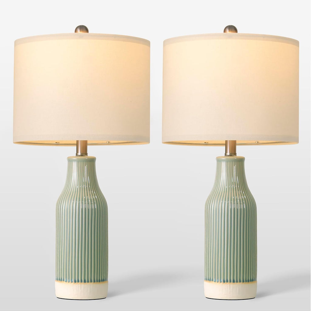 23.5" Bedside Lamps Set of 2,Green Ceramic Table Lamp for Bedroom
