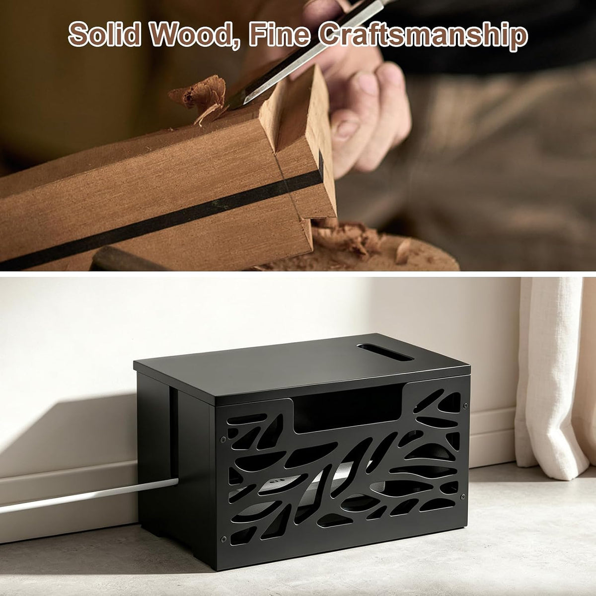 Large Cable Management Box, Cord Hider for Power Strip, Black