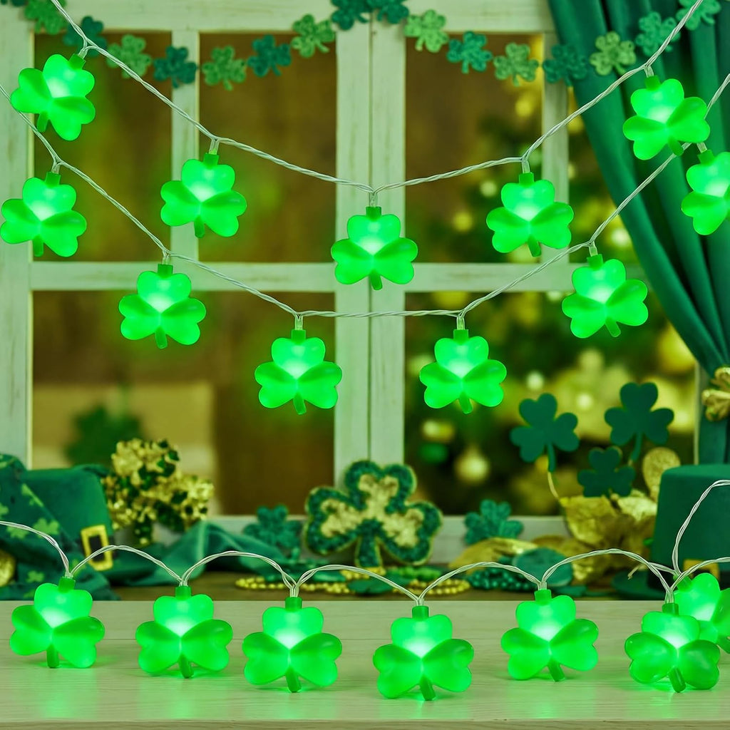 8.5Ft St patricks Day Lights Outdoor, Shamrock String Light Plug in with 10 LED Lucky Clover Lights, Green Clover for Irish Bedroom Home Garden Party Green Feast St. Patrick's Day Decorations