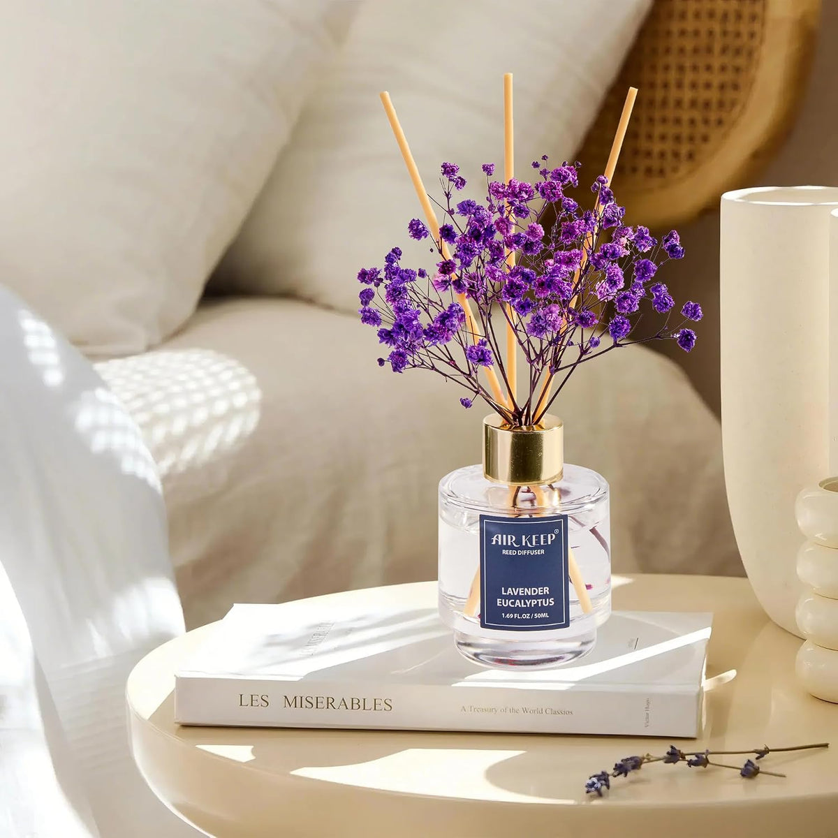 Airkeep Reed Diffuser Set of 3,Clean Linen Ocean Mist&Sea Salt Lavender Eucalyptus Oil Reed Diffusers for Bedroom Living Room Office Aromatherapy Oil Reed Diffuser for Gift 50ml x 3