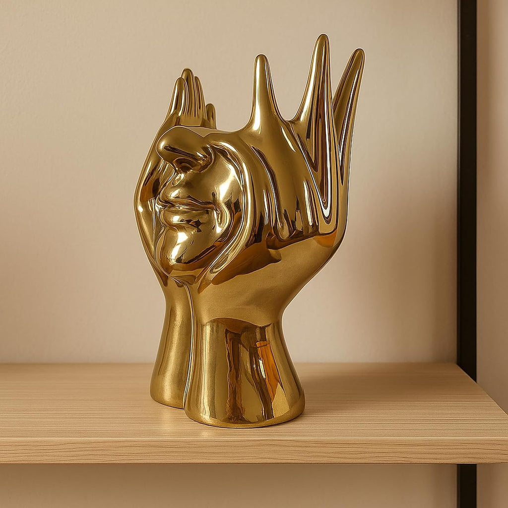 Face Vase Unique Ceramic Vase for Room,Office,Home Decor,Gold,C