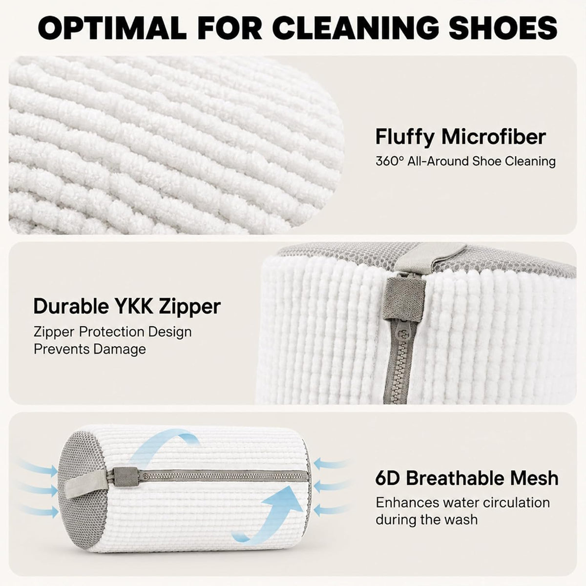 Sneaker Washing Machine Bag for Shoes, 360° Deep Cleaning Microfiber Laundry Bag with Secure Zipper, Reusable Shoe Washer Bag, Includes 4 Adjustable Shoe Trees & 2 Bags