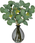 DILATATA Artificial Eucalyptus Stems in Glass Vase with Faux Water, 13" Fake Plant Eucalyptus Leaves Greenery for Table Centerpiece Office Home Decor - Black