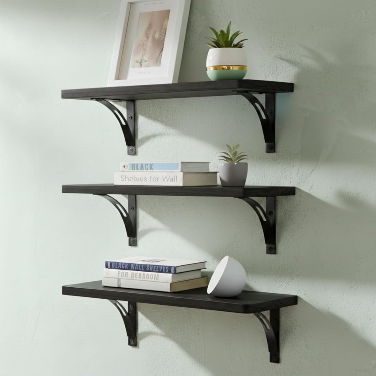 Willowy Reinforced Steel Bracket Black Wall Shelves for Bedroom - Easy to Install, Template and Video Included - Long Black Wall Shelf, Hanging Shelf, Wall Shelf, Wall Bookshelf