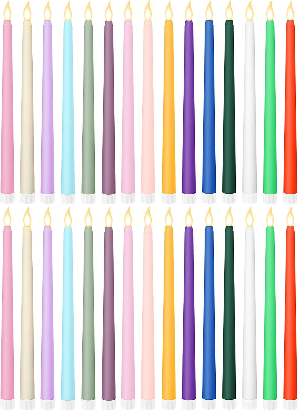 Retisee 30 Pcs 11 Inch Flameless Taper Candles LED Candles Bulk, Colorful