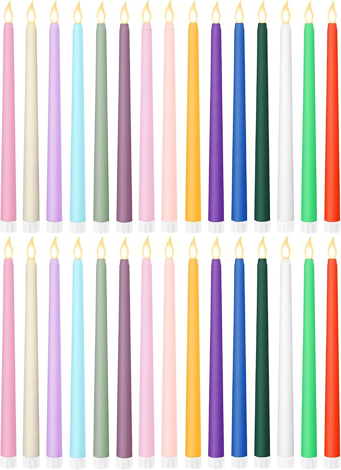 Retisee 30 Pcs 11 Inch Flameless Taper Candles LED Candles Bulk, Colorful