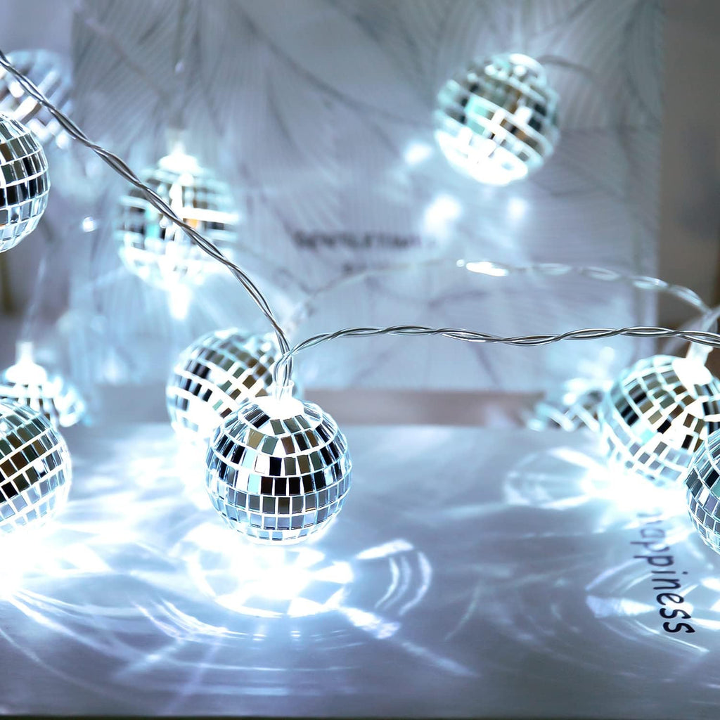 AceList 20 LED 9.8Ft Disco Ball String Light - Battery Powered and USB Plug, Disco Ball Lights for 70's Disco Party Decorations and Birthday Parties, Mamma Mia (Silver)