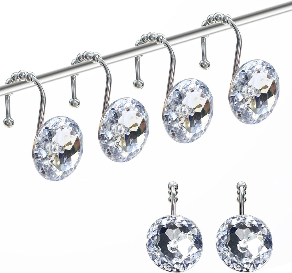 Romantic Angels 12PCS Shower Curtain Hooks Rings for Bathroom, Durable Metal Rust Resistant Decorative Rhinestones Shower Curtain Hooks for Shower Curtains and Shower Rod (Silver)