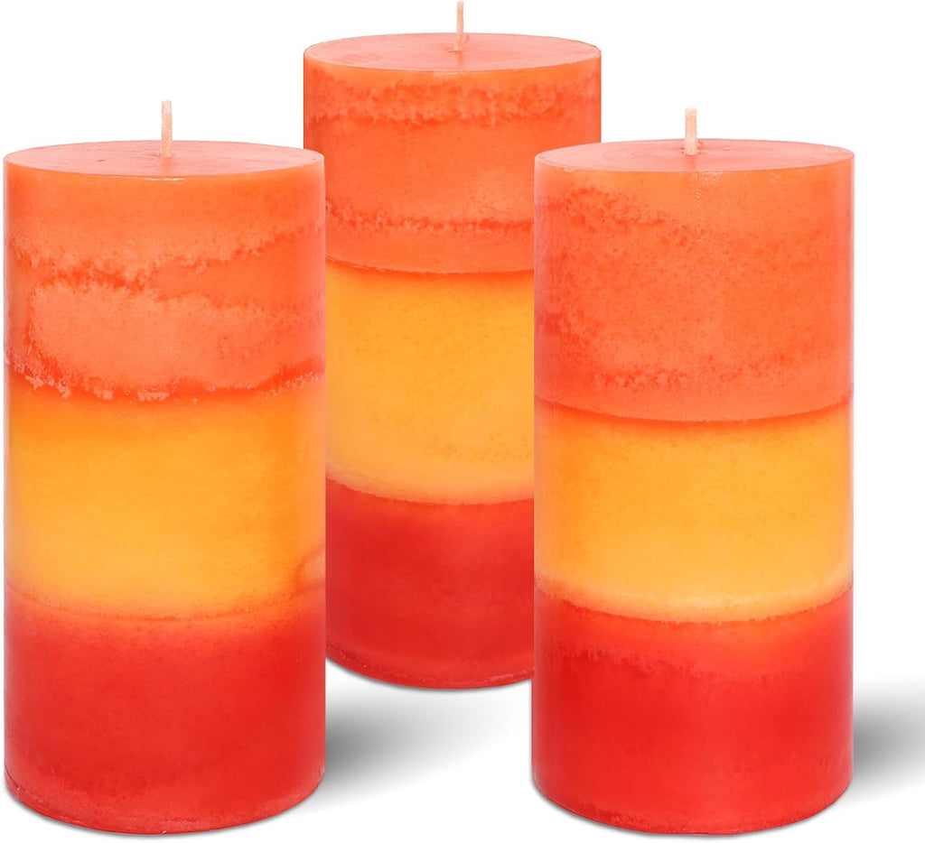 3×6 Inch Orange Pillar Candles, Pumpkin Scented Pillar Candles - Long Burning 70+ Hours, Dripless & Smokeless, Aromatherapy Candles for Thanksgiving Fall Décor, Set of 3