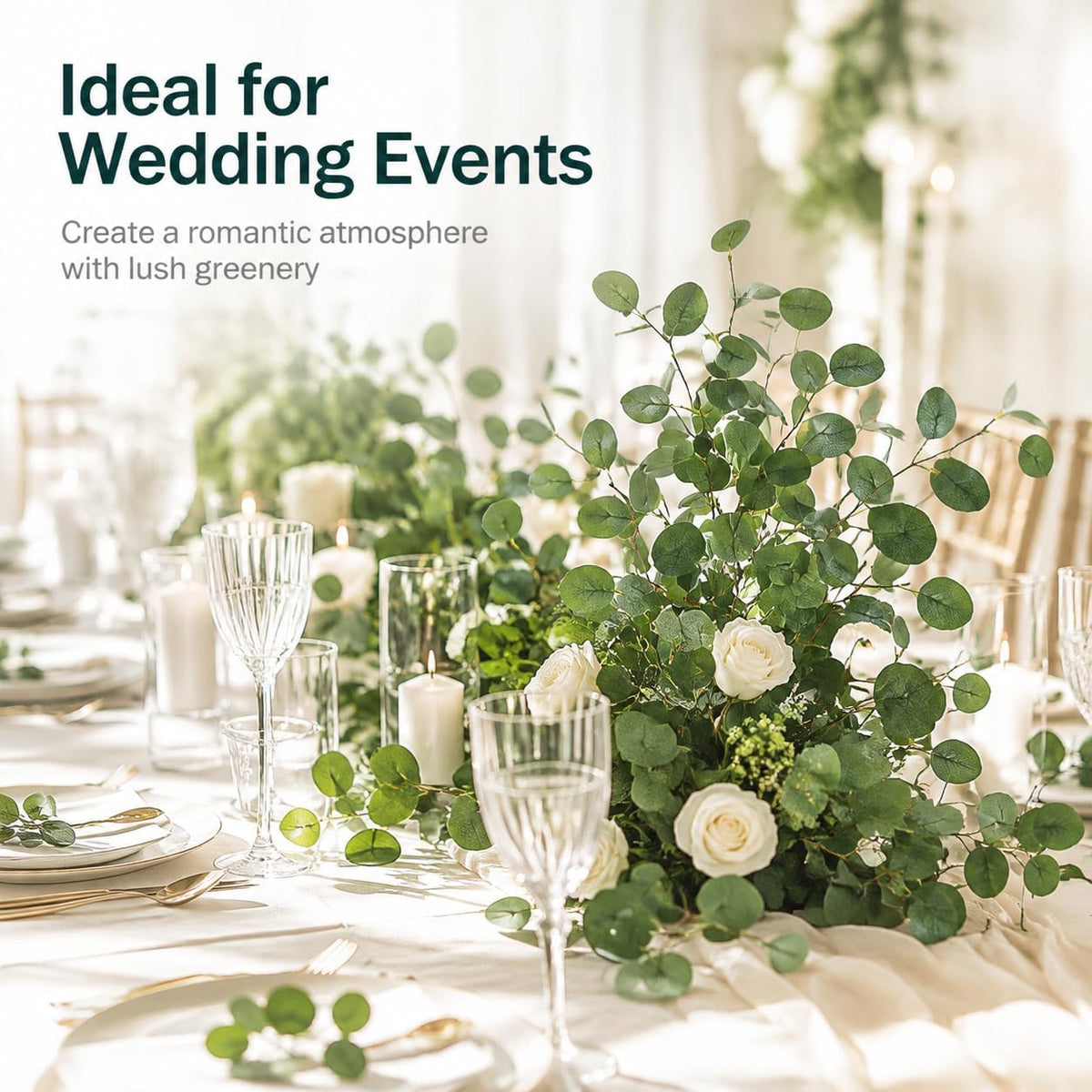 6pcs Eucalyptus Stems Greenery Stems Fake Green Leaves Artificial Silk Dried Flowers Bouquet Faux Branches Centerpiece Flores Plants for Home Party Decor Wedding Decoration
