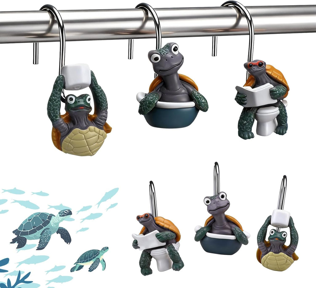 Amyhill 12 Pcs Turtle Shower Curtain Hooks, Nautical Stainless Steel
