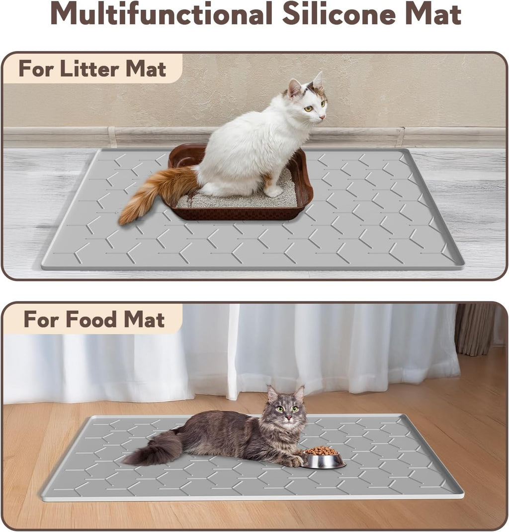 Garoopion Silicone Cat Litter Mat Large 40" X 28", Easy to Clean, Gray