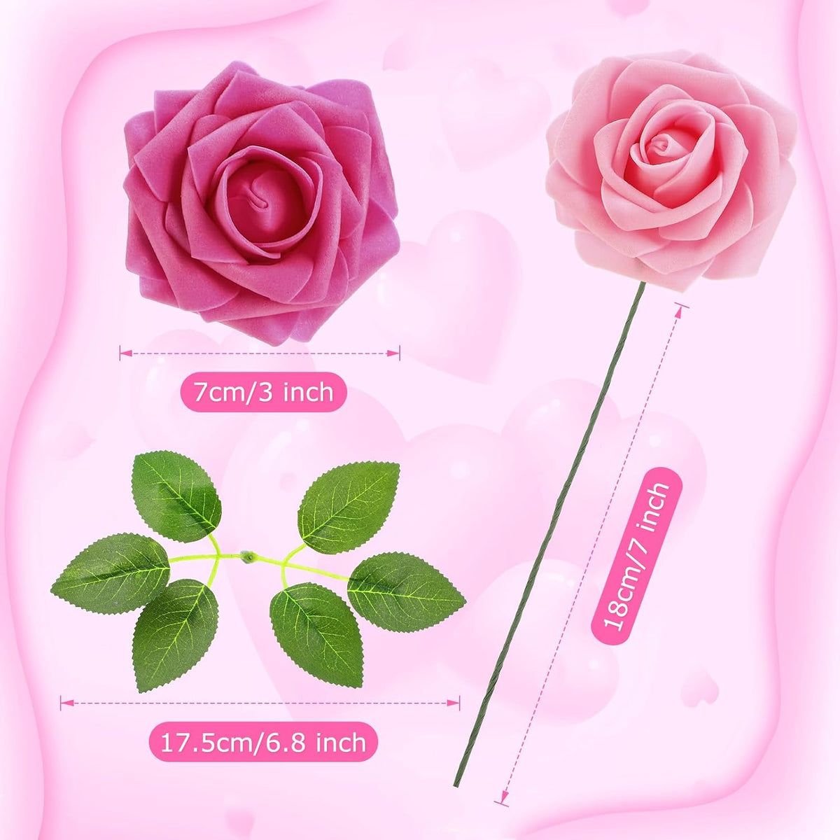 100 Pcs Artificial Rose Flowers, Three Shades of Pink