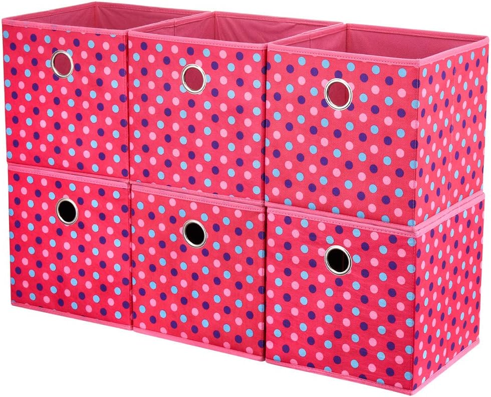 Collapsible Cloth Cube Storage Bins Polka Dot Fabric Girls Storage Pink Cube Bins Kids Storage Cubes Boxes Clothes Organizer Bin 10x10x10 Inches Foldable Storage Baskets ,QY-SC15-6