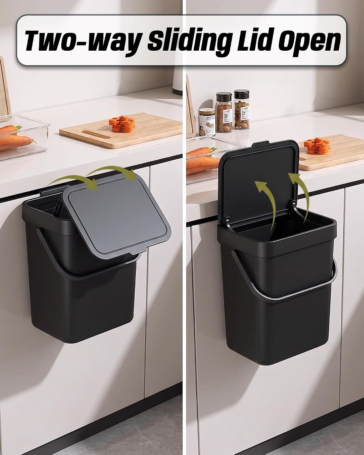 3.2 Gal Hanging Trash Can with Slide Lid, Garbage Can 12L/Black