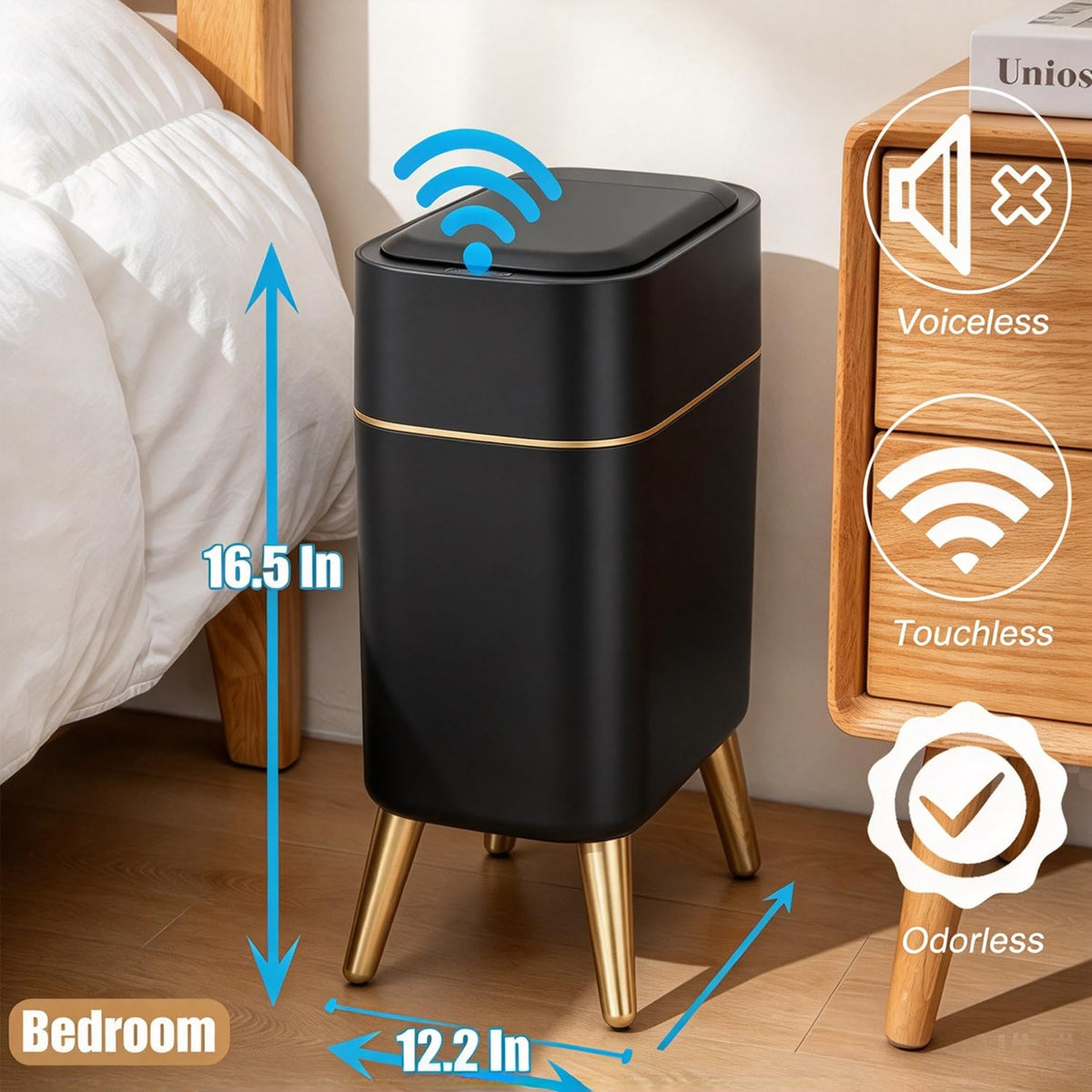 2 Pack - Automatic Bathroom Trash Can with Lid - Smart Trash Can Touchless