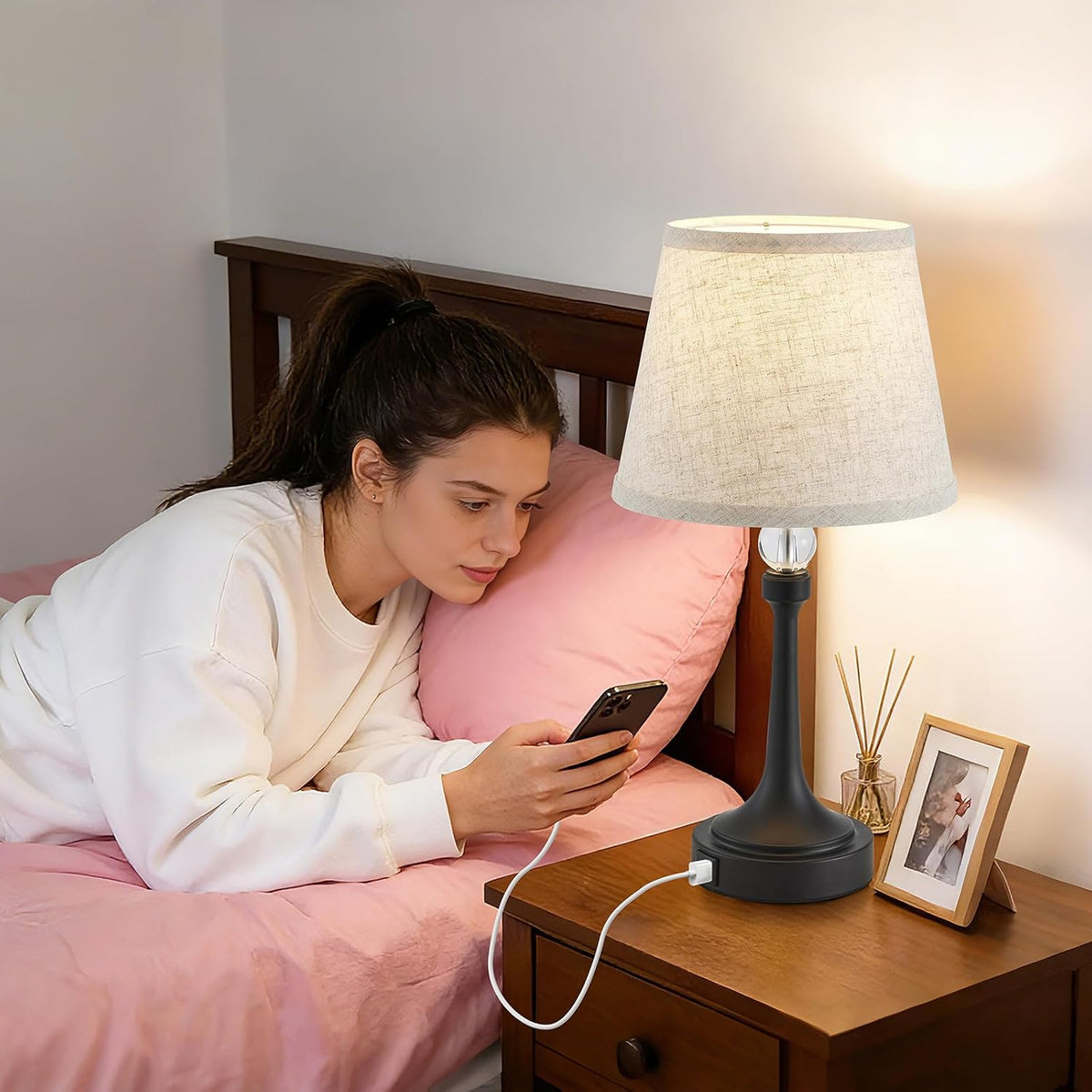 Touch Table Lamp with USB C+A Ports-Black 19.7'' 1pcs