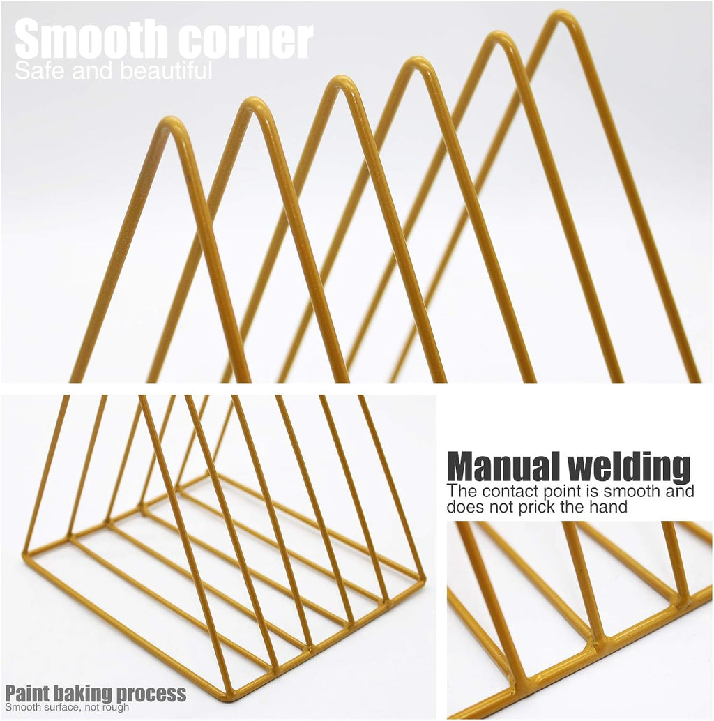 QPEY 5-Slot Gold Metal Triangle File Holder, 1pc for Office