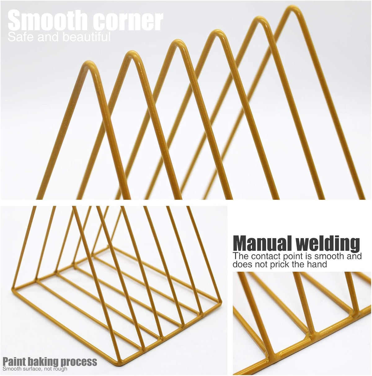 QPEY 5-Slot Gold Metal Triangle File Holder, 1pc for Office