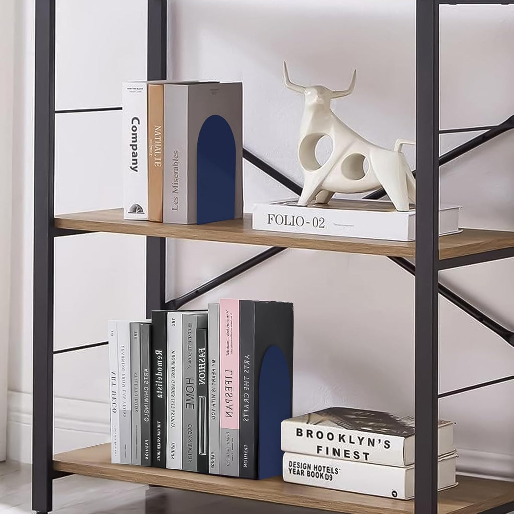 Lulonpon 16pcs Book Ends, Black Bookends, Non-Skid Book End, Metal Bookends for School Library and Desktop Organizer, Acrylic Book Ends for Book Shelves