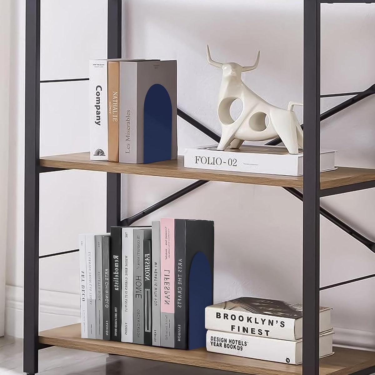 Lulonpon 16pcs Book Ends, Black Bookends, Non-Skid Book End, Metal Bookends for School Library and Desktop Organizer, Acrylic Book Ends for Book Shelves