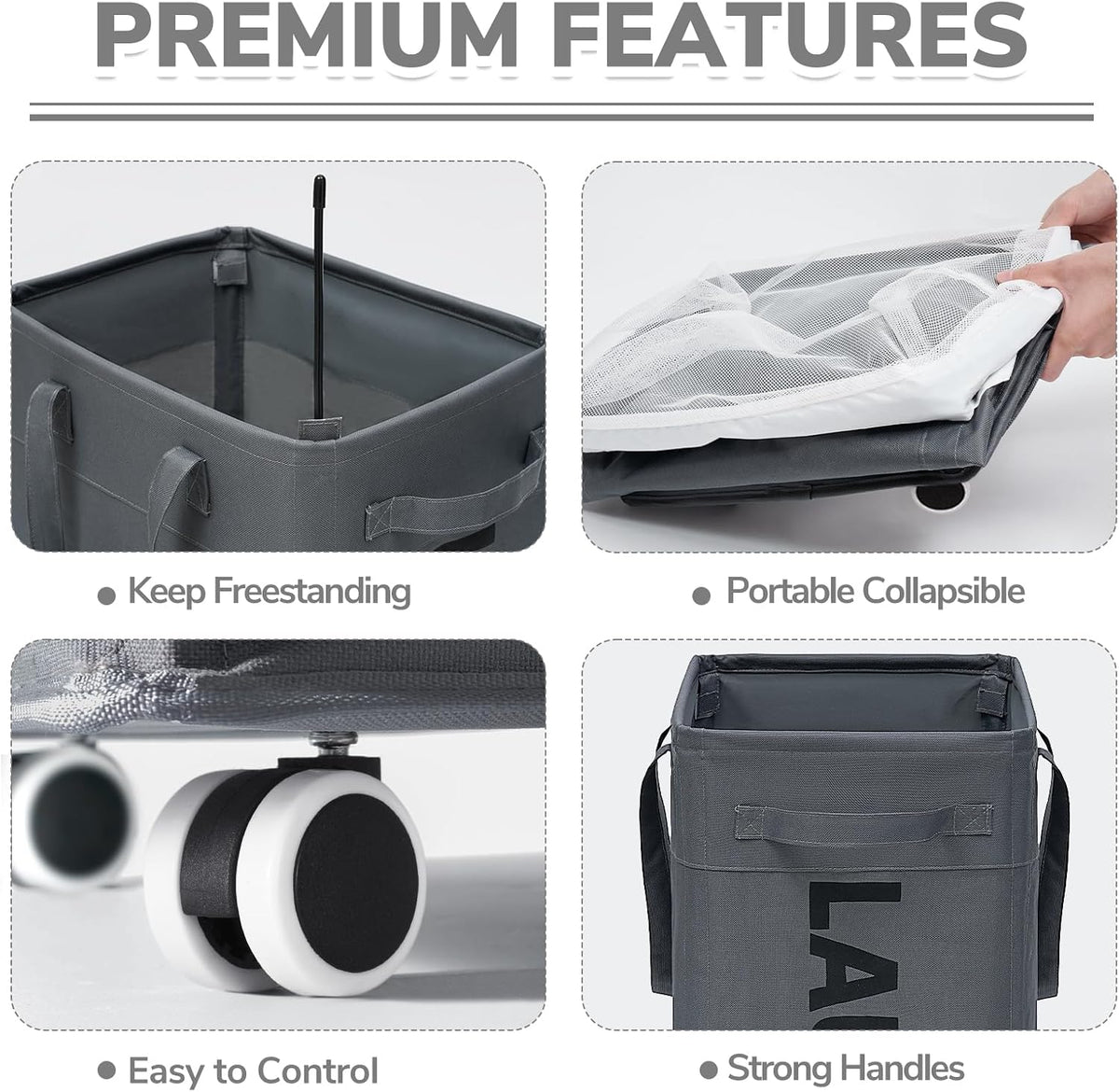 CHICVITA 75L Rolling Laundry Basket with Wheels 2-Pack, Wash Bags, Grey