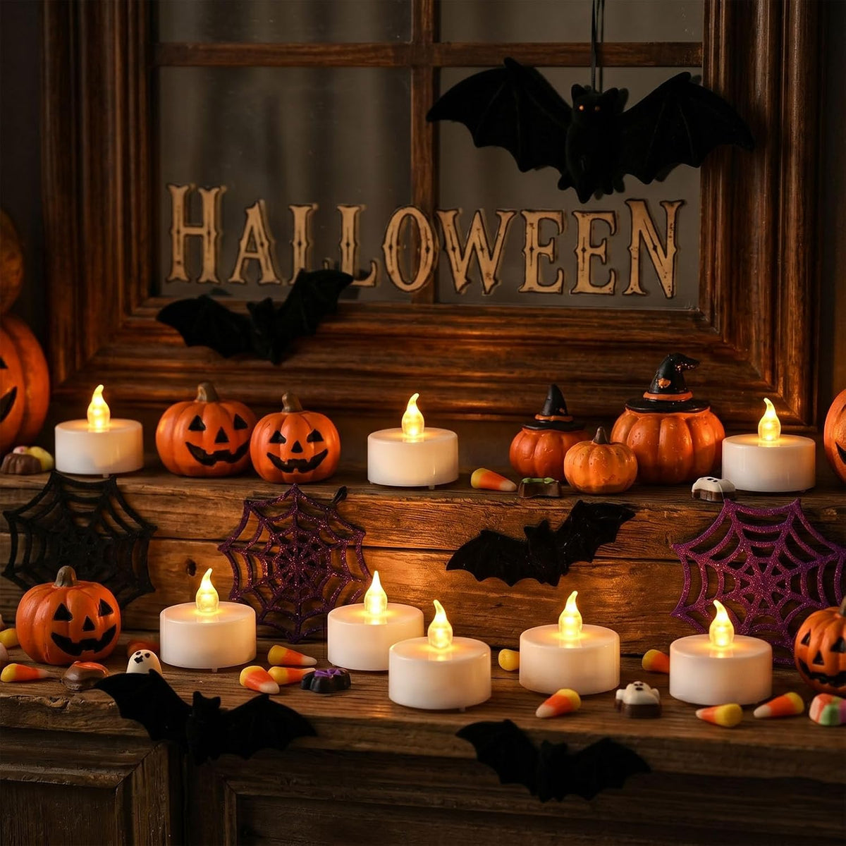 JOSU 24PCS Flameless Tea Lights Candles with Remote Timer, Led Battery Operated Electric Votive Candle for Wedding Centerpiece Table Decorations, Flickering Tealight Candles for Halloween Party Decor