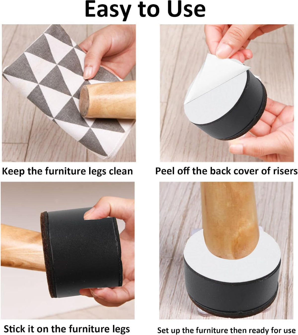 4PCS 1.2Inch Self-Adhesive Round Furniture Riser, Black Carbon Steel Bed Table Sofa Lift Riser, Heavy Duty Couch Cabinet Riser, Adds 1.2 Inch Height with Felt Pad