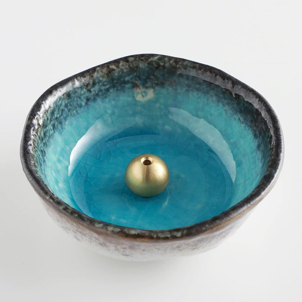 Asayu Japan Mini Incense Holder for Sticks, Ocean Blue Ceramic Plate 3.3in