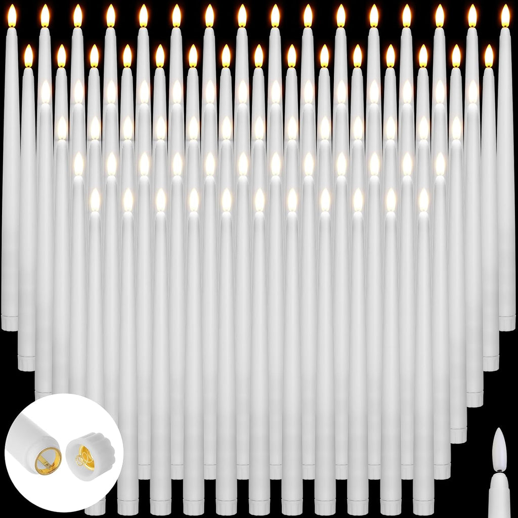 Baquler 100 Pcs Extra Long Flameless Taper Candles 12.4 in Battery Operated