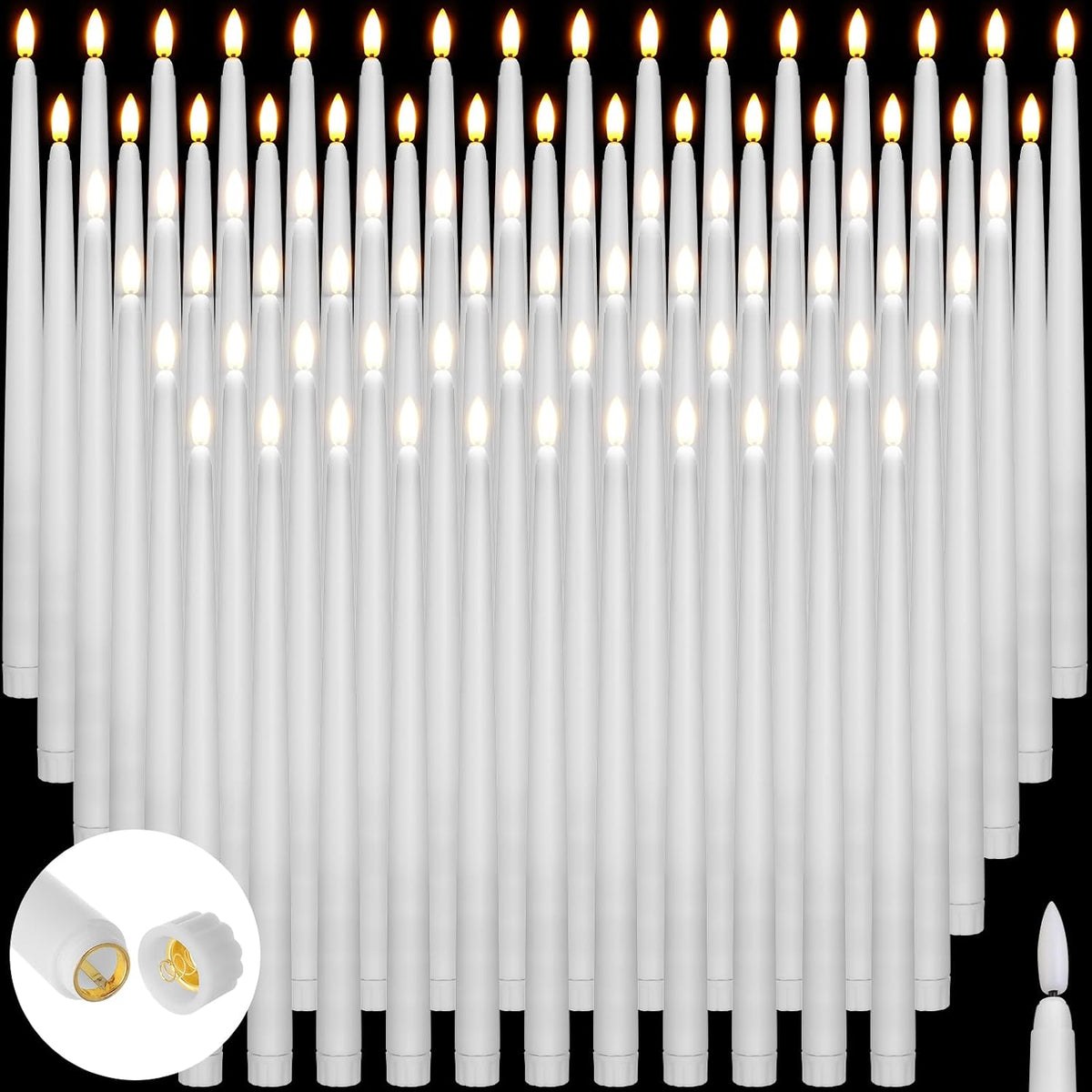Baquler 100 Pcs Extra Long Flameless Taper Candles 12.4 in Battery Operated
