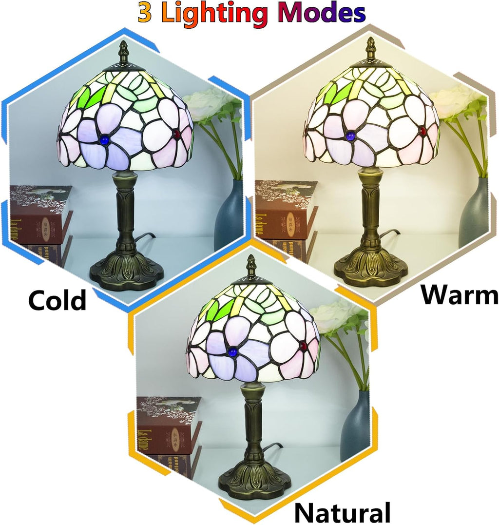Small Tiffany Style Stained Glass Table Lamp, 8 Inch, Pansy Flower Pattern