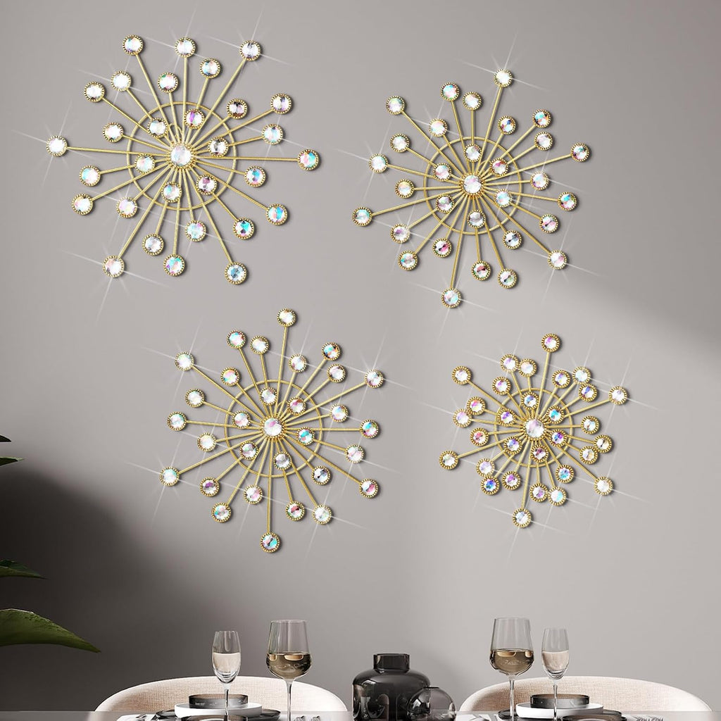 Blulu 4 Pcs Starburst Whimsy Wall Decor, Bling Metal Wall Art