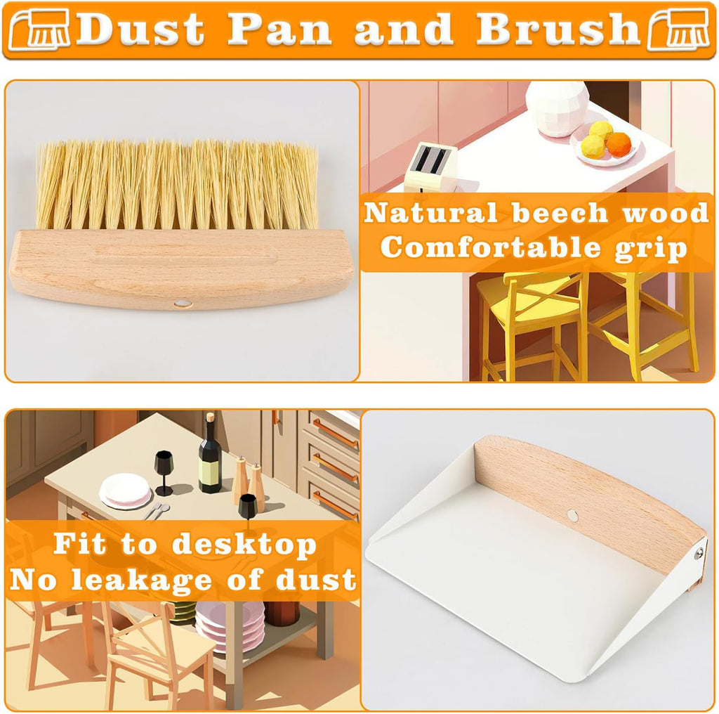 Small Dust Pan and Brush Set, Mini Hand Broom and Dustpan Set, Wooden Crumb Sweeper for Home Desktop, Sofa, Pet Care Household (White)