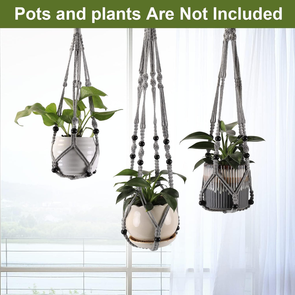 Macrame Plant Hangers with Beads for Indoor and Outdoor, 3 Pack