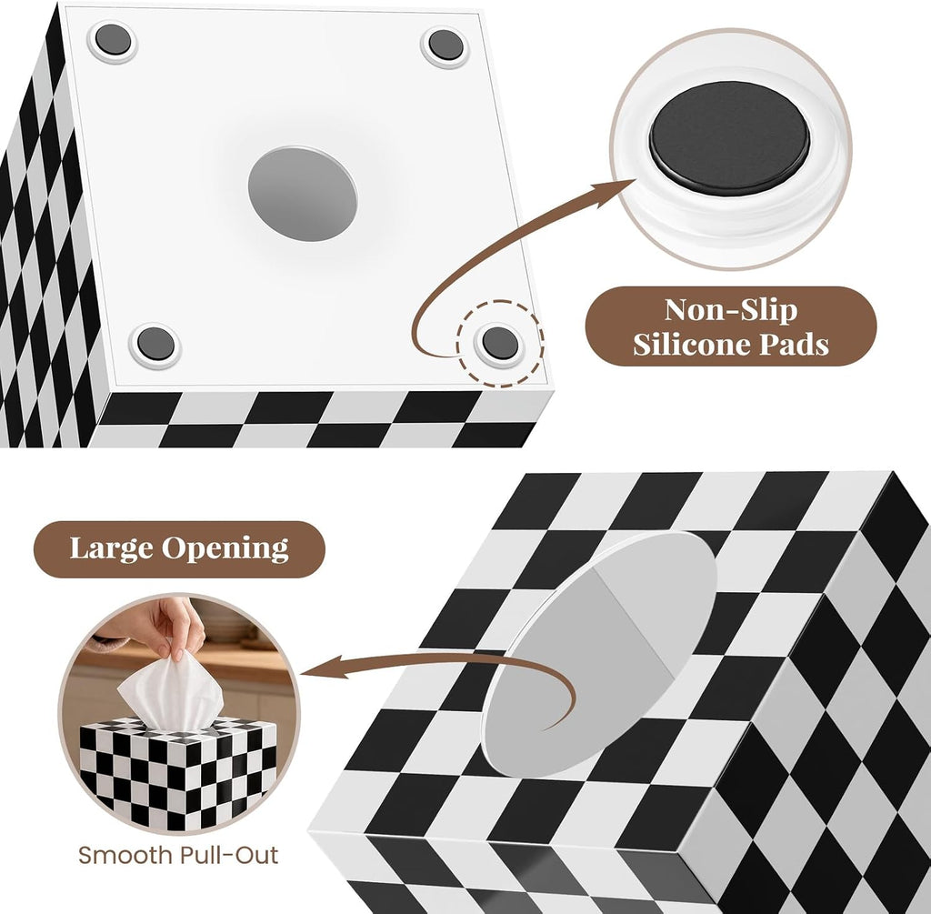 Tissue Box Cover, Square, Classic Checkerboard Pattern, Plastic, Modern