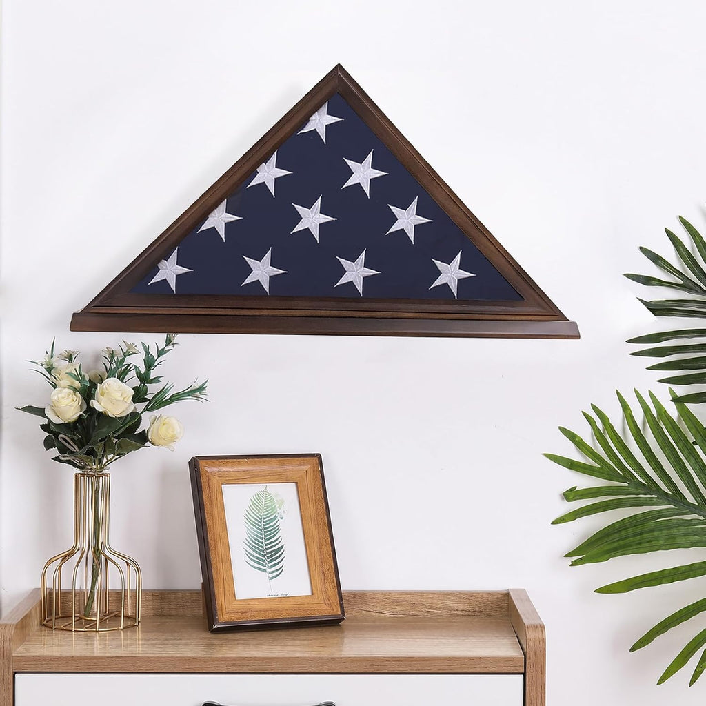 Flag Display Case for 5'x9.5' Burial Flag, Solid Wood, Walnut Color