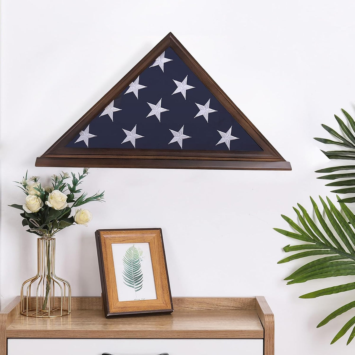 Flag Display Case for 5'x9.5' Burial Flag, Solid Wood, Walnut Color