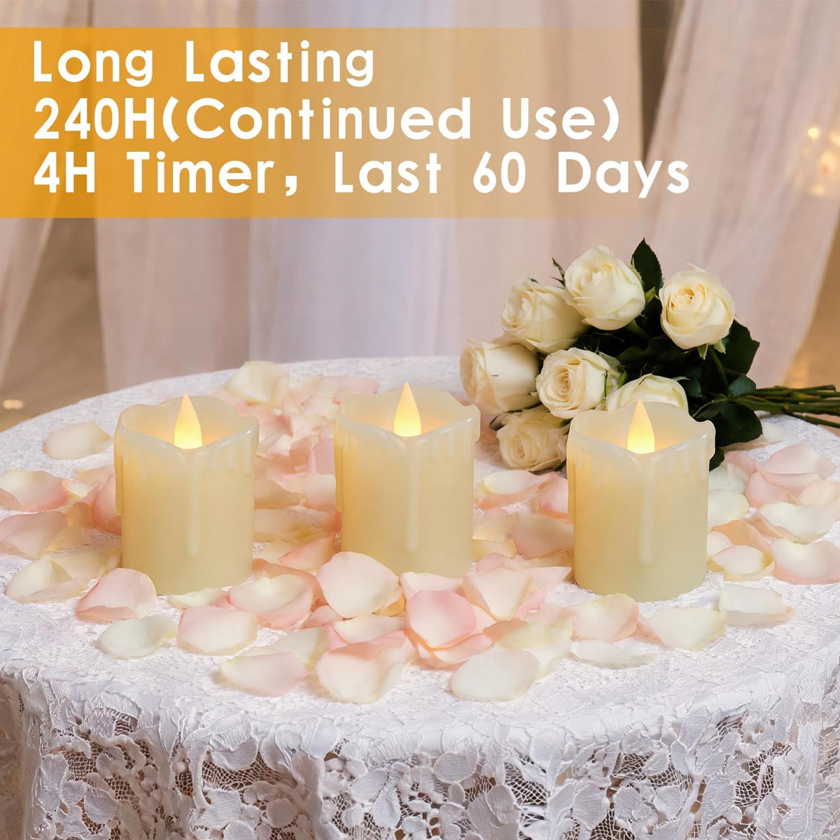 6 Pack Real Wax Flameless Candles with Remote, 2" x 2.5", Last 240H