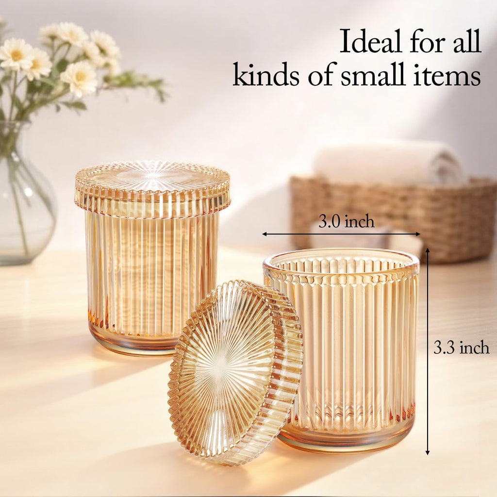 SheeChung 2 Pack Glass Qtip Holder Dispenser, Amber Apothecary Jars