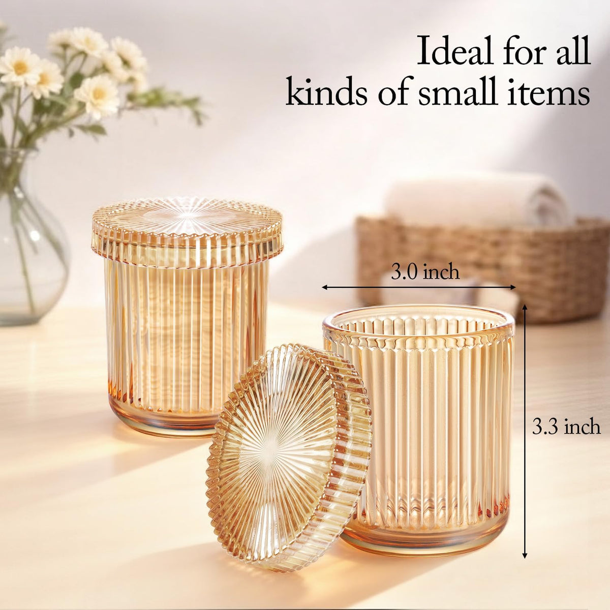 SheeChung 2 Pack Glass Qtip Holder Dispenser, Amber Apothecary Jars