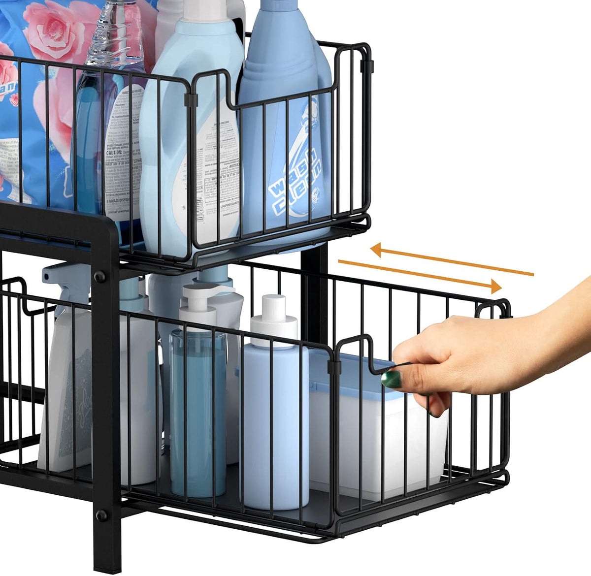 NPPLUS 2 Tier Black Under Sink Organzier With Sliding Drawer