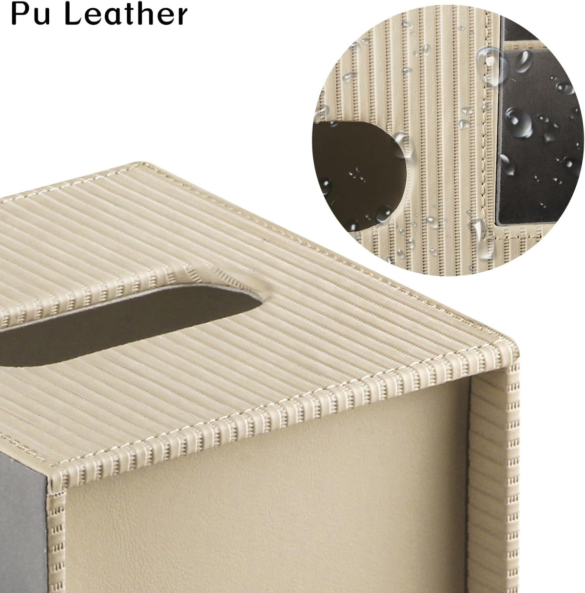 PU Leather Tissue Box Cover with Storage Tray, Cube Facial Tissue Holder