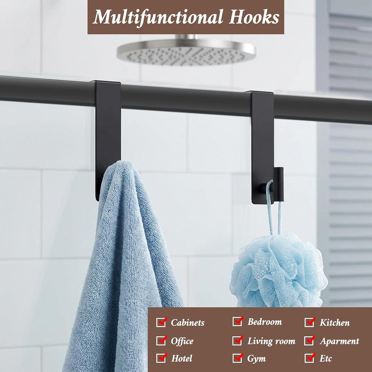 Heavy Duty Stainless Steel Over The Door Hooks, T Shape Behind the Door Hooks, with Non-Slip Pads, for Bedroom Bathroom Fits 1-3/4" Thick Doors (Fits 1-3/4" Thick Door-T Shape- 4 Pack)