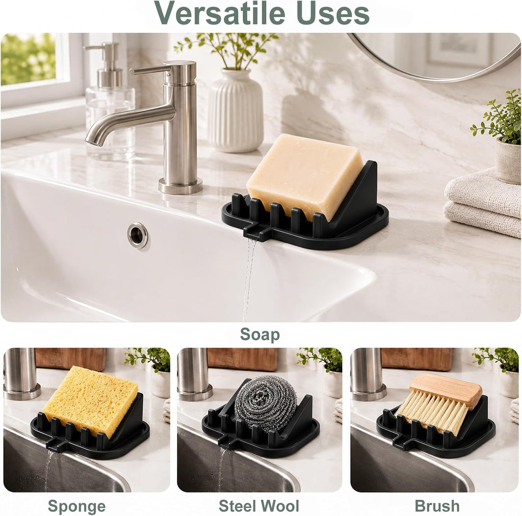Silicone Soap Dish Holder for Shower with Self Draining (2, Black)