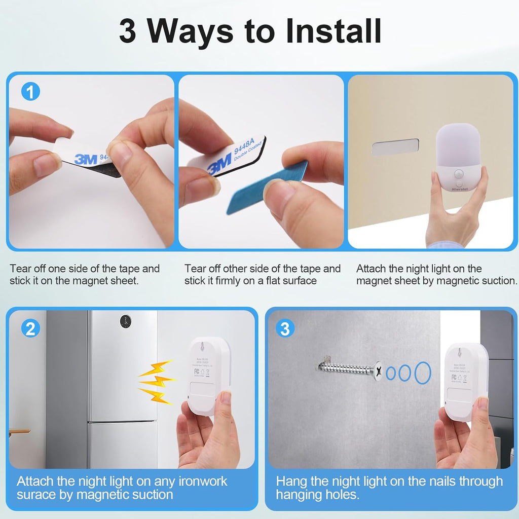 2 Pack Rechargeable Battery Night Light with Motion Sensor for Hallway Bedroom Bathroom Kitchen Living Room Stairs Stick On Anywhere Dimmable LED Nightlights