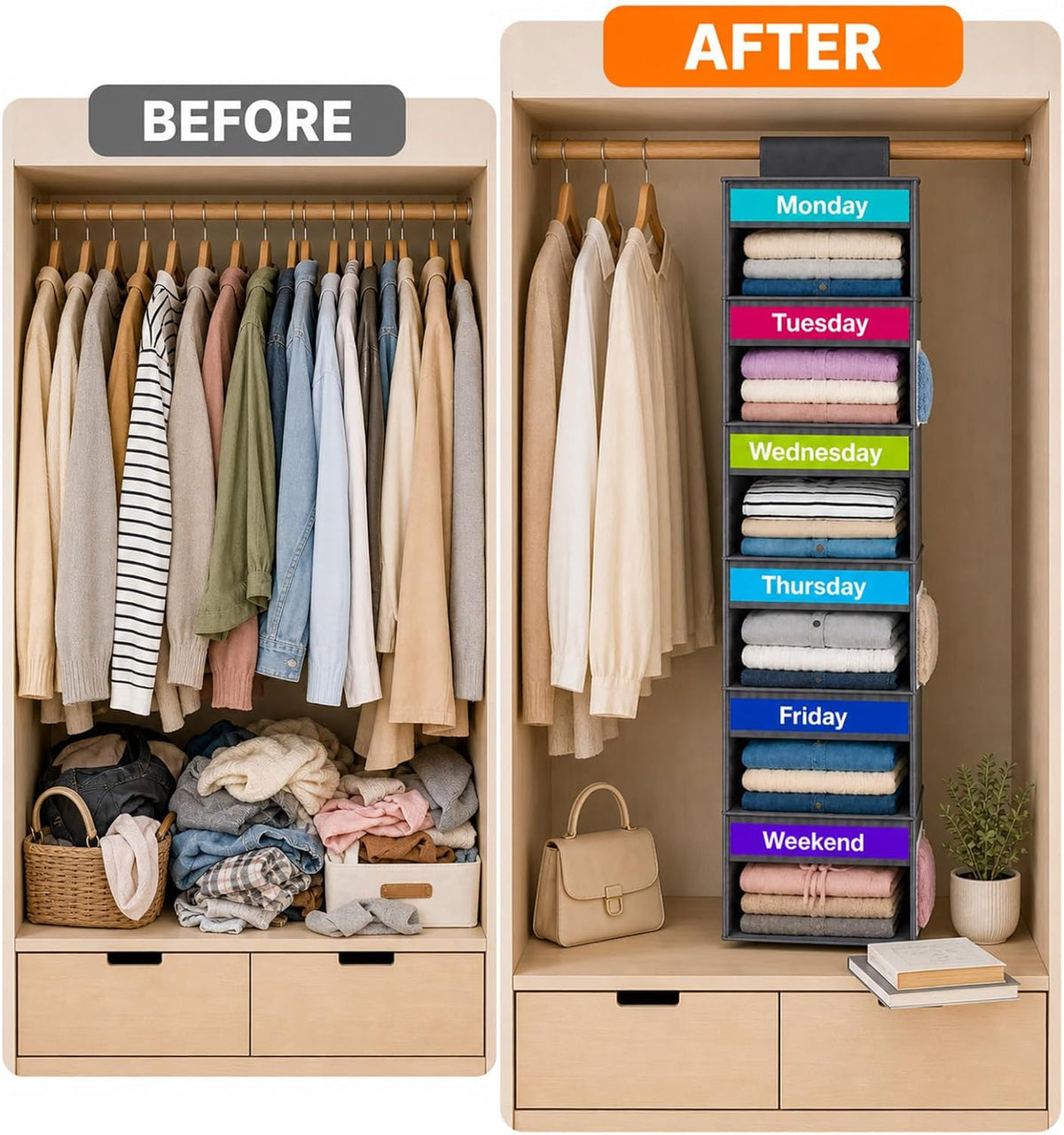 6-Shelf Weekly Clothes Organizer for Kids Days of The Week Outfit(Grey)