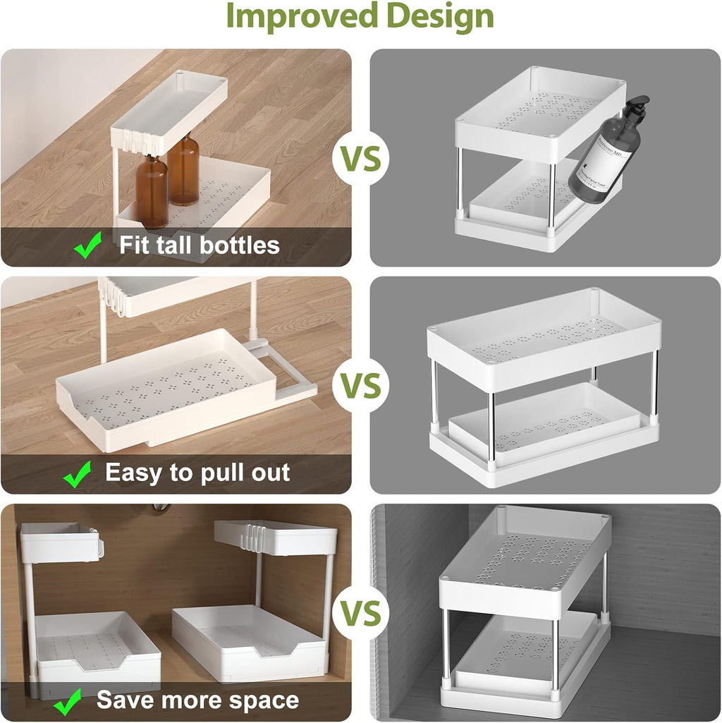 L-Shape Under Sink Organizer Storage Kitchen White 2PC